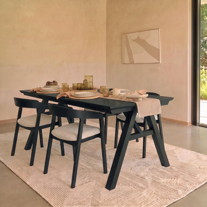 Sabina 160-240cm Black Oak Extending Dining Table Set - 4 Seater - Ella Off White Boucle Dining Chairs - Black Oak Legs