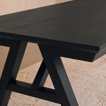 Sabina 160-240cm Black Oak Extending Dining Table Set - 4 Seater - Parker Snow White Boucle Office Chairs - Black Metal Legs