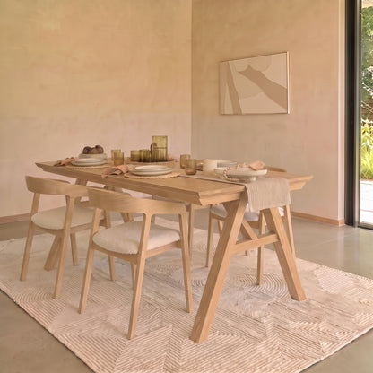 Sabina 160-240cm Pale Oak Extending Dining Table Set - 4 Seater - Ella Off White Boucle Dining Chairs - Pale Oak Legs