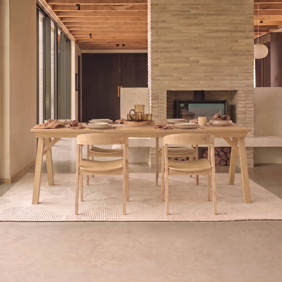Sabina 160-240cm Pale Oak Extending Dining Table Set - 4 Seater - Ella Pale Oak Carver Chairs