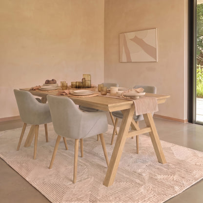 Sabina 160-240cm Pale Oak Extending Dining Table Set - 4 Seater - Freya Sand Dining Armchairs - Pale Oak Legs