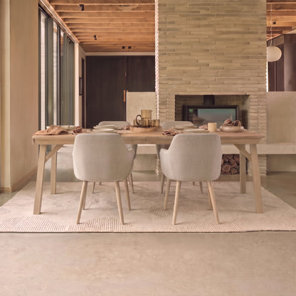 Sabina 160-240cm Whitewash Oak Extending Dining Table Set - 4 Seater - Freya Sand Dining Armchairs - Whitewash Oak Legs