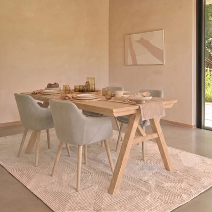 Sabina 160-240cm Whitewash Oak Extending Dining Table Set - 4 Seater - Freya Sand Dining Armchairs - Whitewash Oak Legs