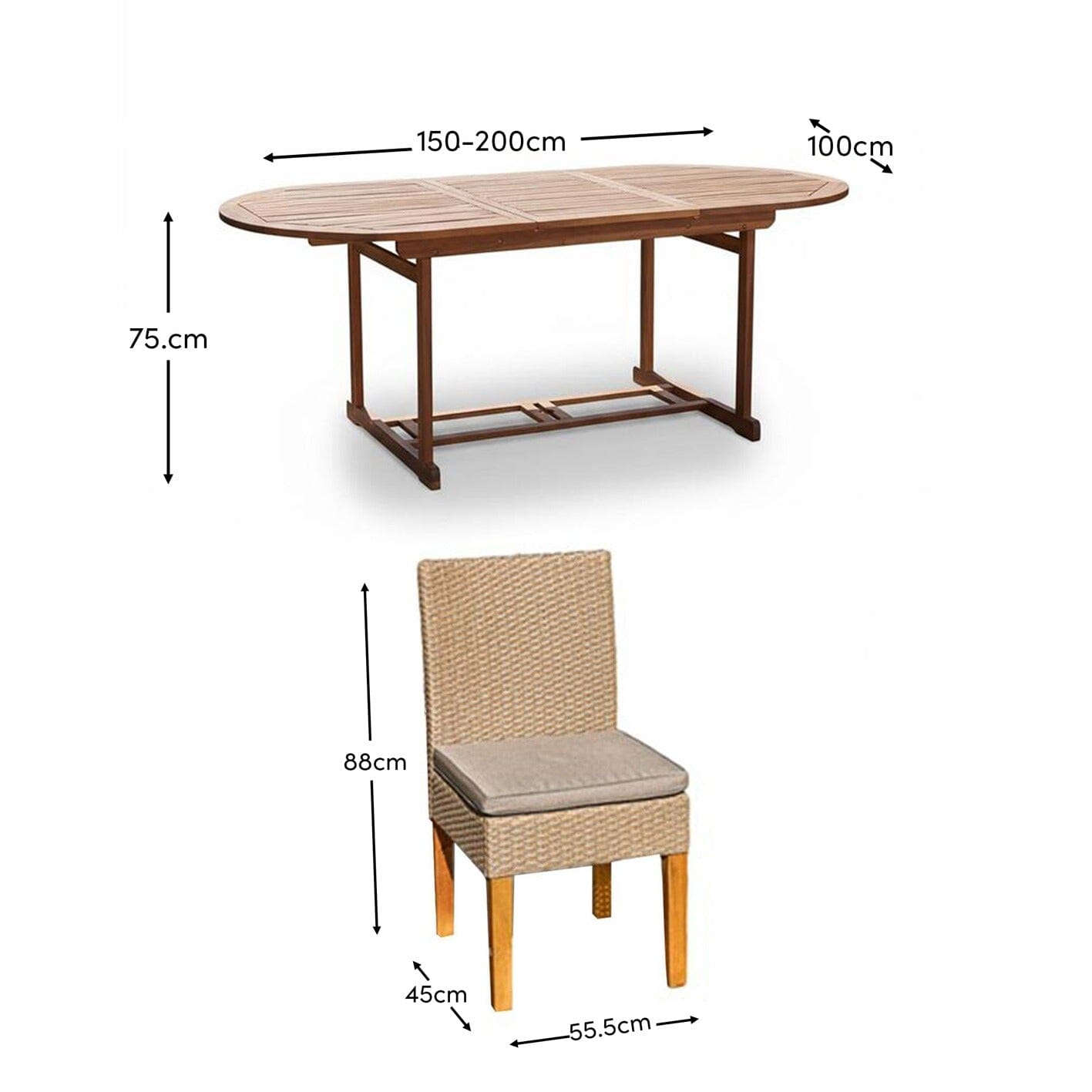 4 Seater Wooden Extendable Round Garden Dining Table with 4 Rattan Dining Chair - Laura James