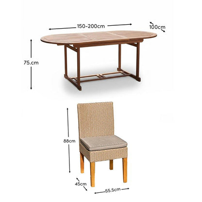 4 Seater Wooden Extendable Round Garden Dining Table with 4 Rattan Dining Chair - Laura James