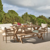 Charlotte 6 Seater Wooden Garden Dining Set with 4 Imani Dining Chairs & Charlotte Bench - Whitewash - Laura James 