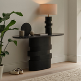 Adam 140cm Jet Black Mango Wood & Black Marble Oval Console Table