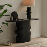 Adam 140cm Jet Black Mango Wood & Black Marble Oval Console Table