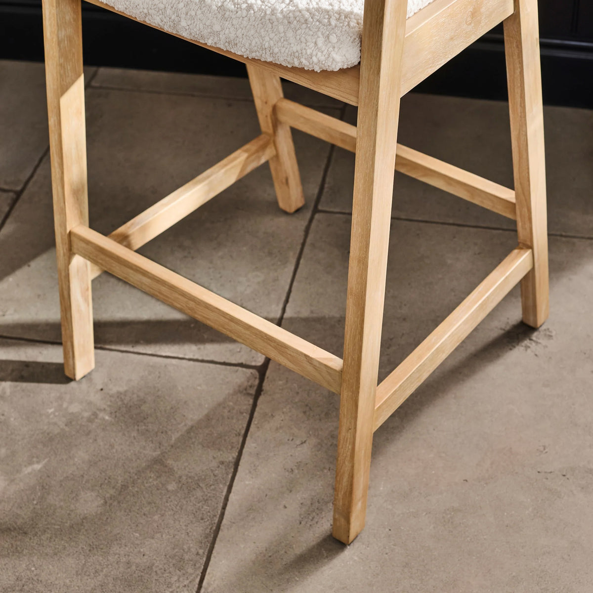 Ella Off White Boucle Bar Stool - Whitewashed Oak Legs - Laura James 