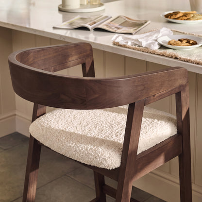 Ella Off White Boucle Bar Stool - Coffee Brown Legs - Laura James 
