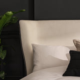 Torin King Ottoman Bed - Ivory with Jet Black Piping - Laura James 