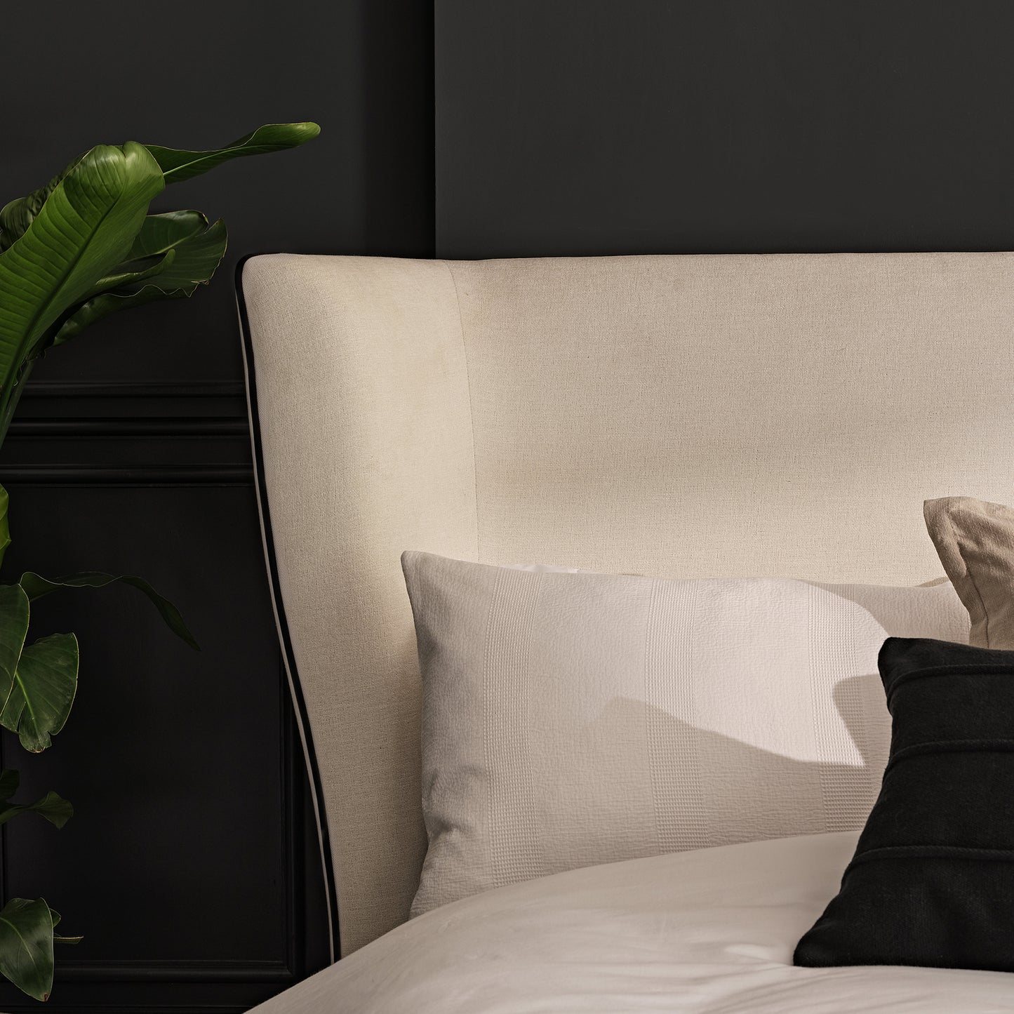 Torin Double Ottoman Bed - Ivory with Jet Black Piping - Laura James 