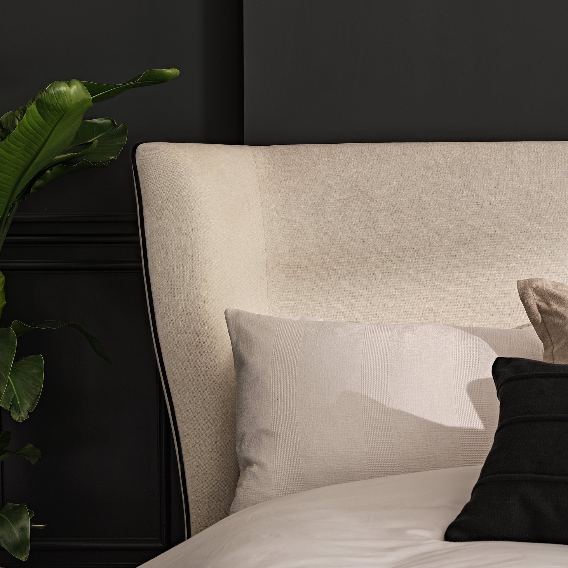 Torin Double Ottoman Bed - Ivory with Jet Black Piping - Laura James 