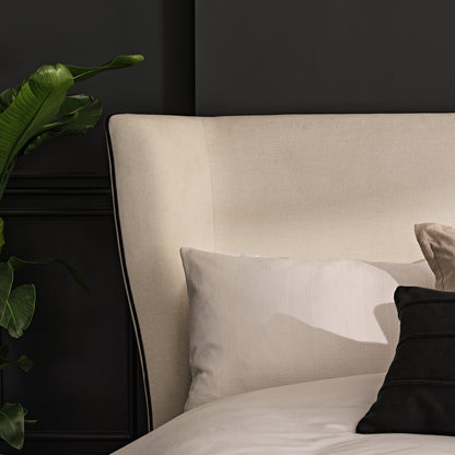 Torin Double Ottoman Bed - Ivory with Jet Black Piping - Laura James 