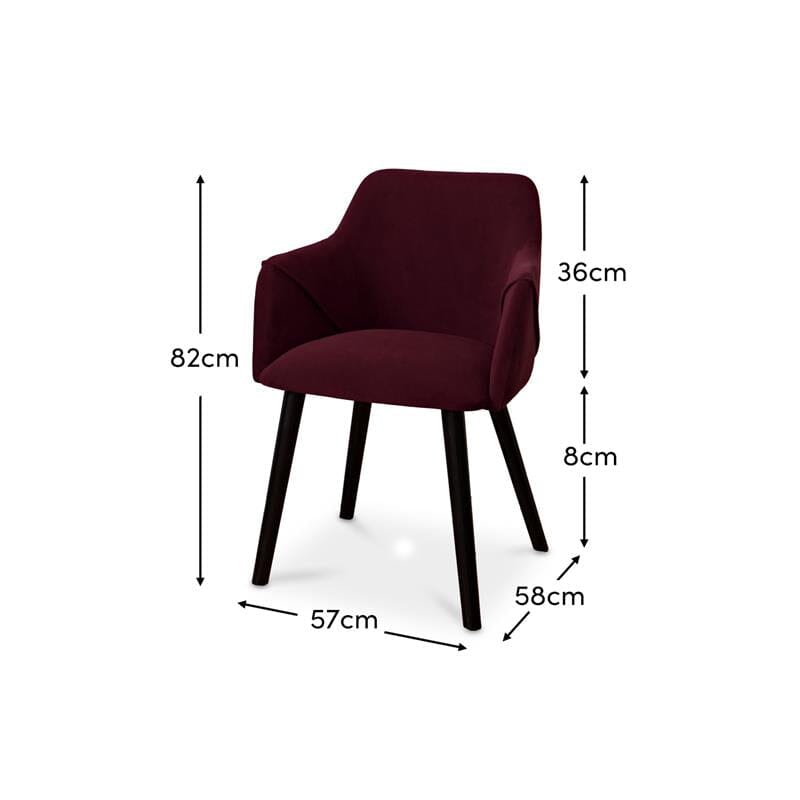 Raleigh Black Dining Table Set - 6 Seater - 4 Freya Burgundy Red Dining Chairs & 2 Freya Burgundy Red Armchairs - Black Oak Legs - Laura James