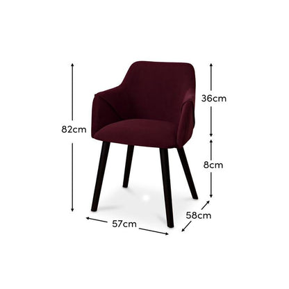 Raleigh Black Dining Table Set - 6 Seater - 4 Freya Burgundy Red Dining Chairs & 2 Freya Burgundy Red Armchairs - Black Oak Legs - Laura James