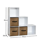 Cara 6 Cube Bookcase Ladder Storage Unit - Chalk White with Jute Boxes - Laura James
