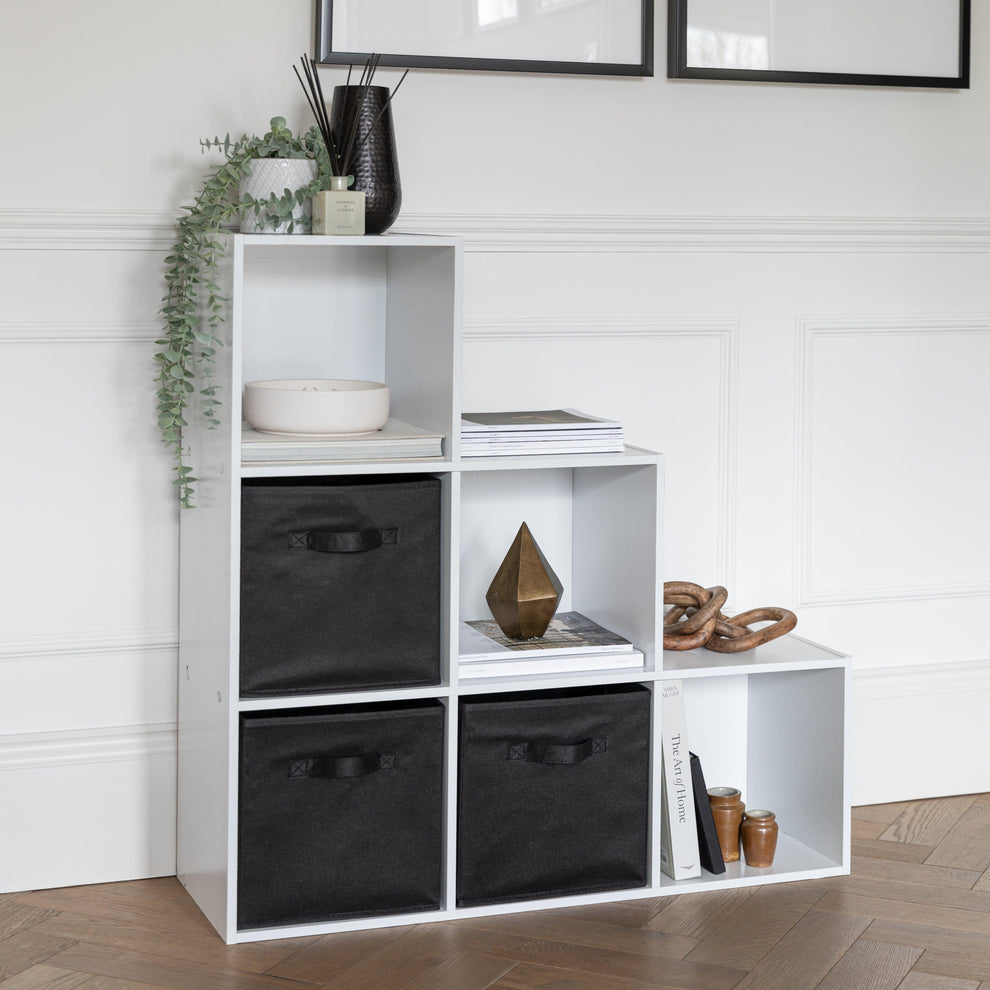 Cara 6 Cube Bookcase Ladder Storage Unit - Chalk White with Black Boxe ...