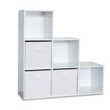 6 Cube bookcase ladder storage unit - white with white boxes - Laura James