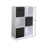 Cara 6 Cube Chalk White Bookcase Wooden Display Unit Shelving Storage Bookshelf Shelves - Black Basket - Laura James
