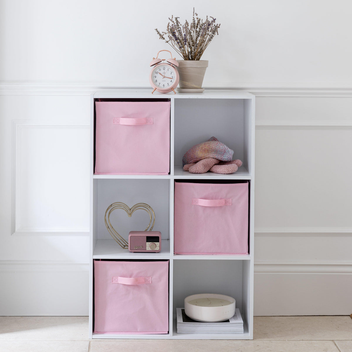 6 Cube White Storage Bookcase & Pink Shelves - Laura James
