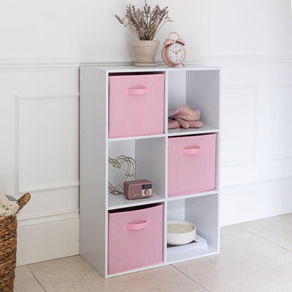 6 Cube White Bookcase Wooden Display Unit Shelving Storage Bookshelf Shelves (Pink Basket) - Laura James