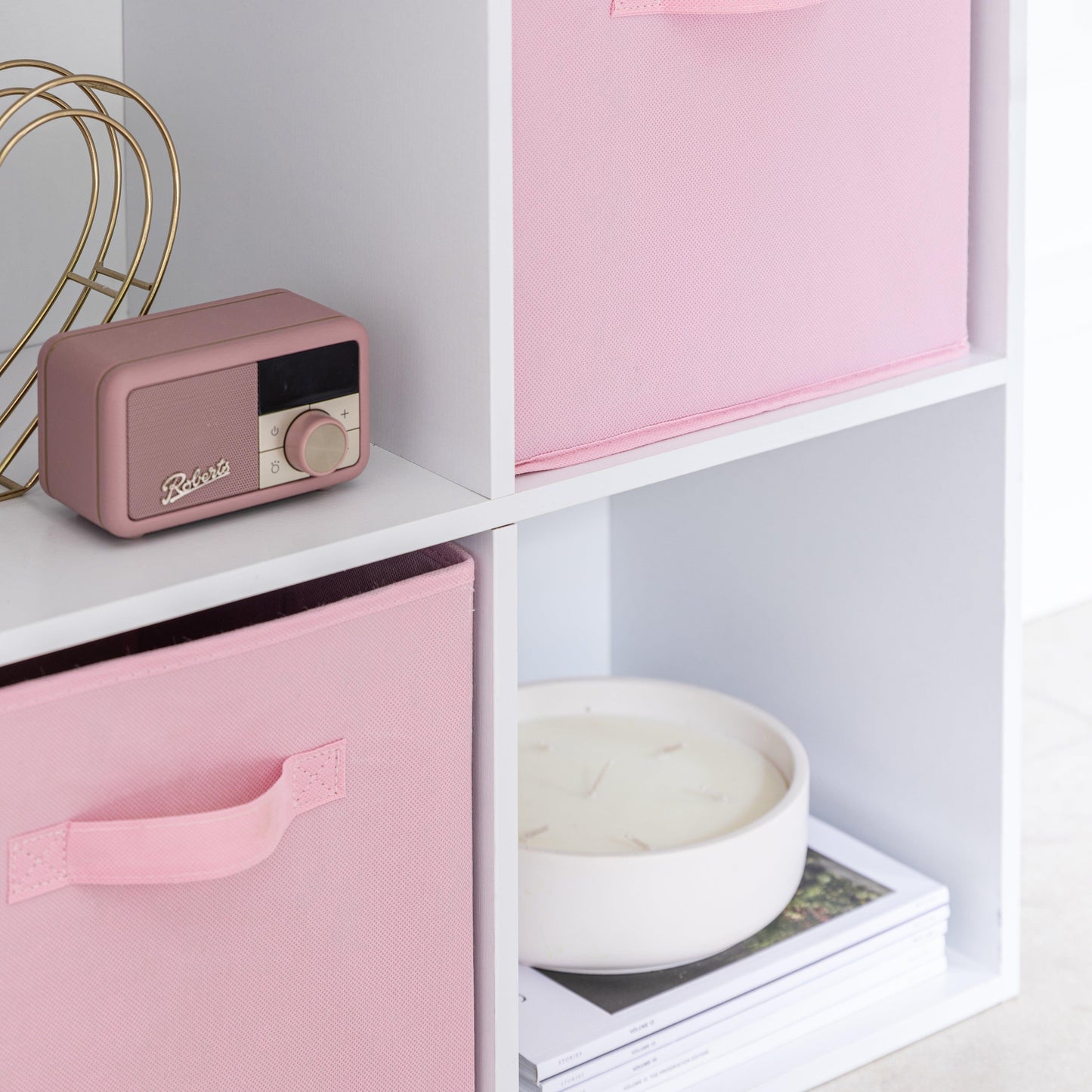 6 Cube White Bookcase Wooden Display Unit Shelving Storage Bookshelf Shelves (Pink Basket) - Laura James