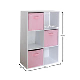 Cara 6 Cube Chalk White Bookcase Wooden Display Unit Shelving Storage Bookshelf Shelves - Pink Basket - Laura James