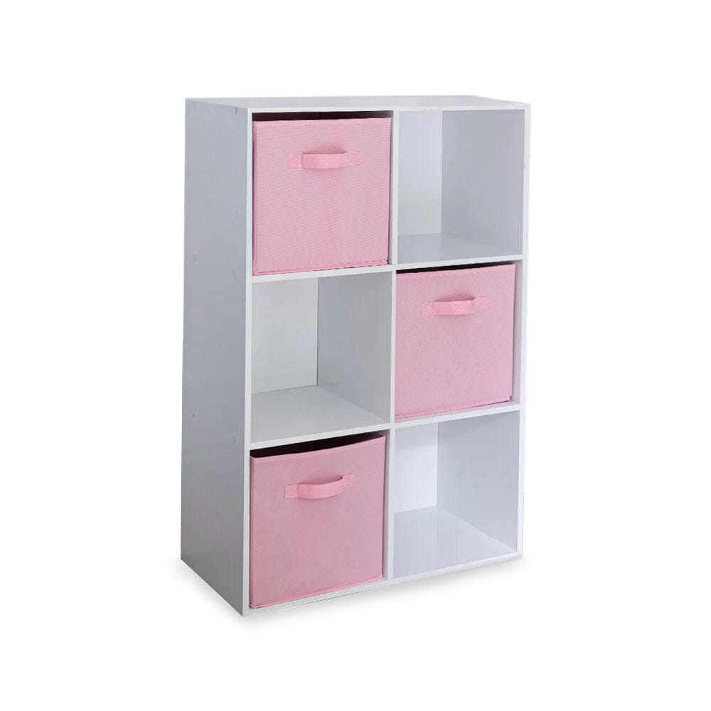 Cara 6 Cube Chalk Bookcase Wooden Display Unit Shelving Storage Bookshelf Shelves Pink Basket