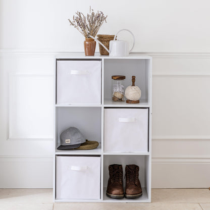 6 Cube White Bookcase Wooden Display Unit Shelving Storage Bookshelf Shelves (White Basket) - Laura James