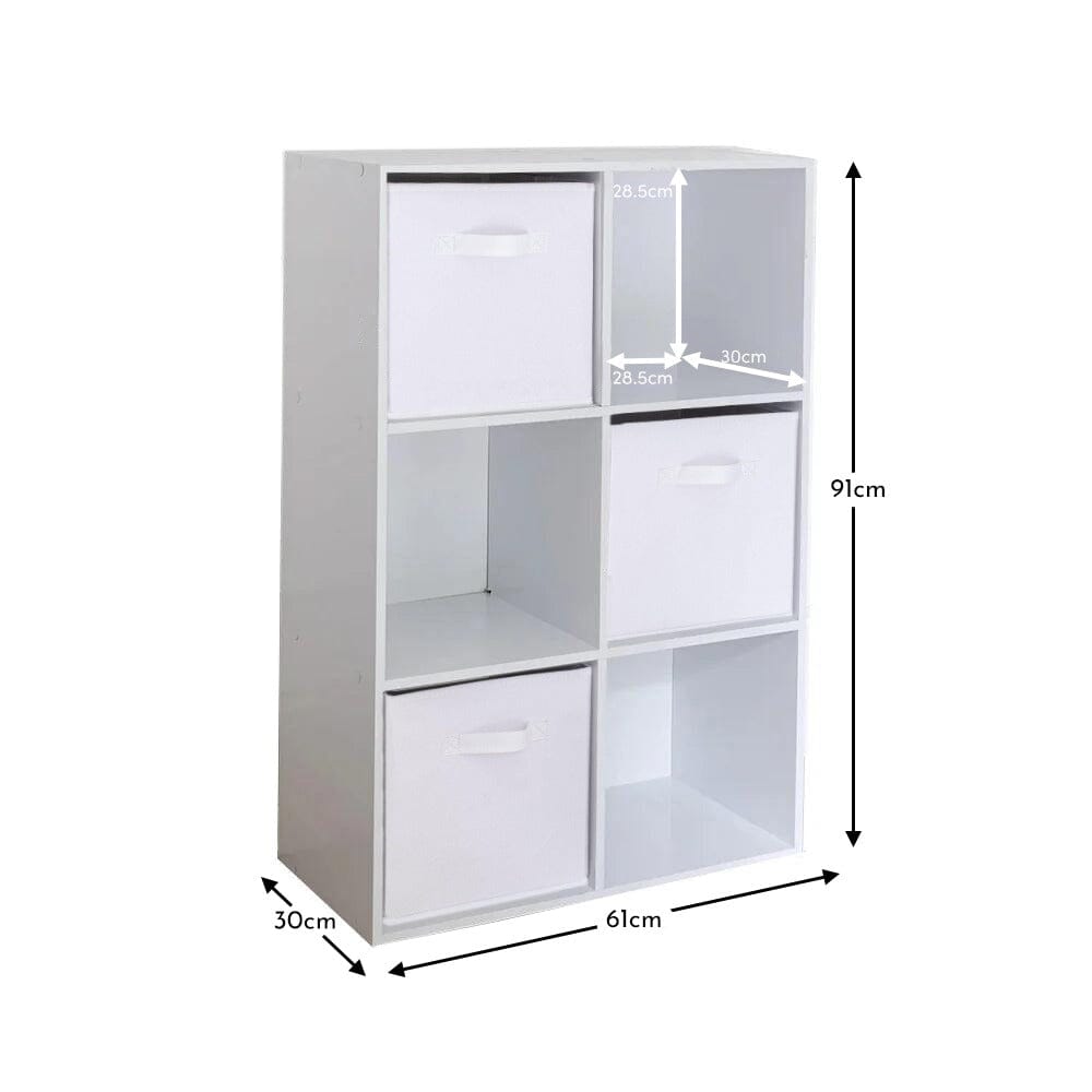 Cara 6 Cube Chalk White Bookcase Wooden Display Unit Shelving Storage Bookshelf Shelves - Jute Natural Basket - Laura James