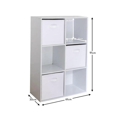 Cara 6 Cube Chalk White Bookcase Wooden Display Unit Shelving Storage Bookshelf Shelves - Jute Natural Basket - Laura James