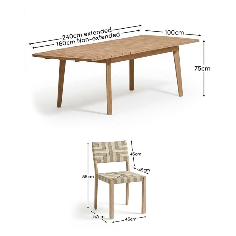 Saffron 6 Seater Extending Wooden Garden Dining Set with Saffron Natural/Beige Chairs - Laura James