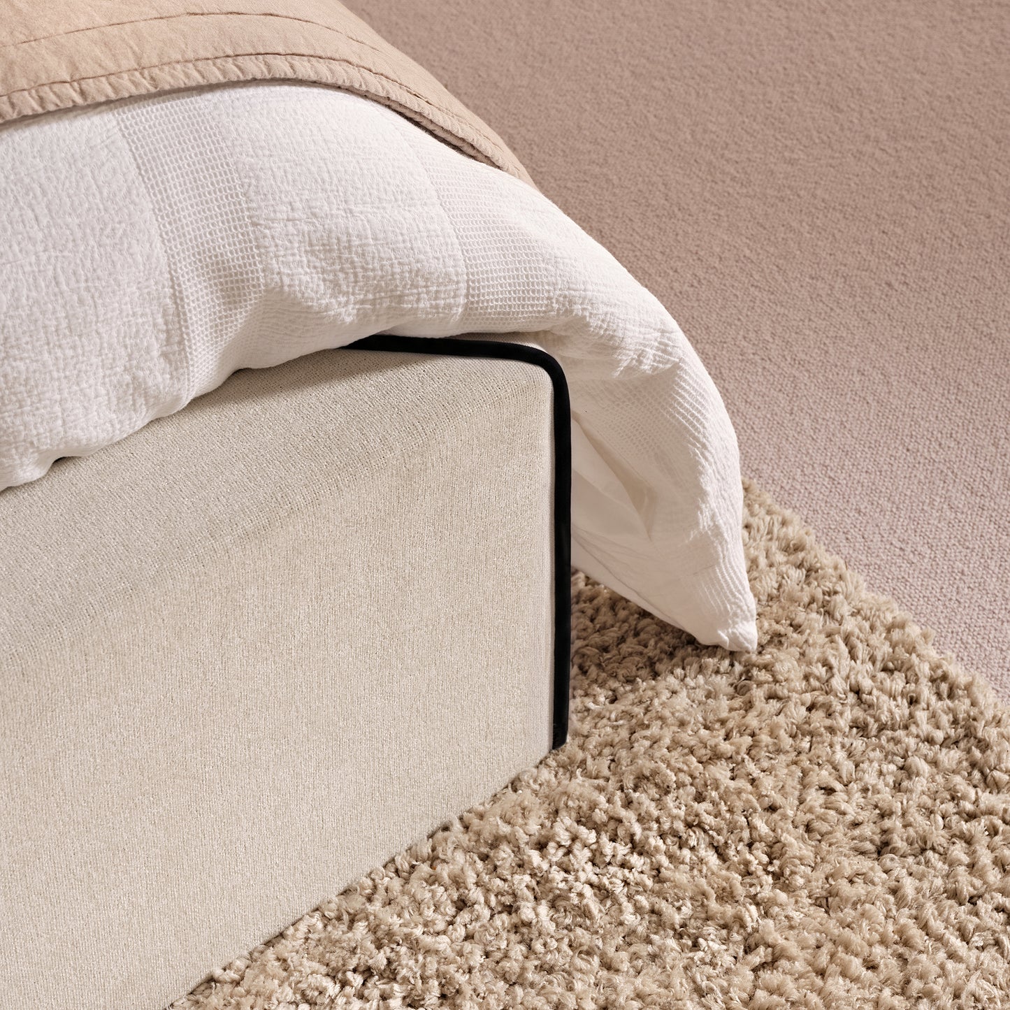 Torin Double Ottoman Bed - Ivory with Jet Black Piping - Laura James 