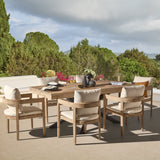 Amelia 6 Seater Wooden Garden Dining Set with 6 Imani Chairs - Light Brushed Acacia with Black Legs - Laura James 