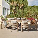 Amelia 6 Seater Wooden Garden Dining Set with 6 Imani Chairs - Light Brushed Acacia with Black Legs - Laura James 