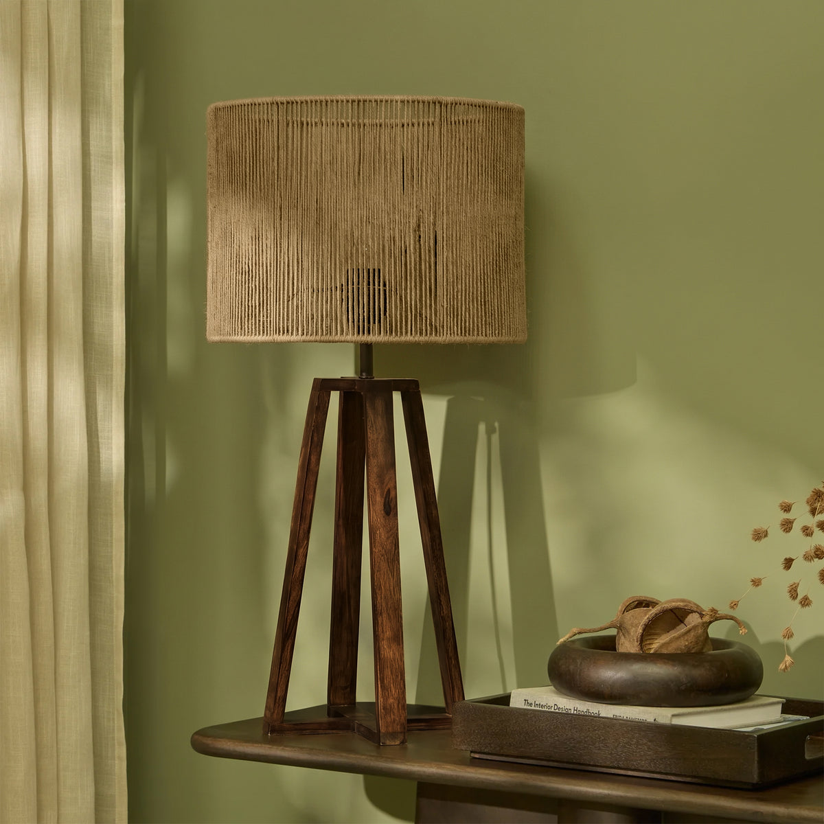 Konduru 70cm Darkened Mango Wood Table Lamp with Taupe Jute Shade