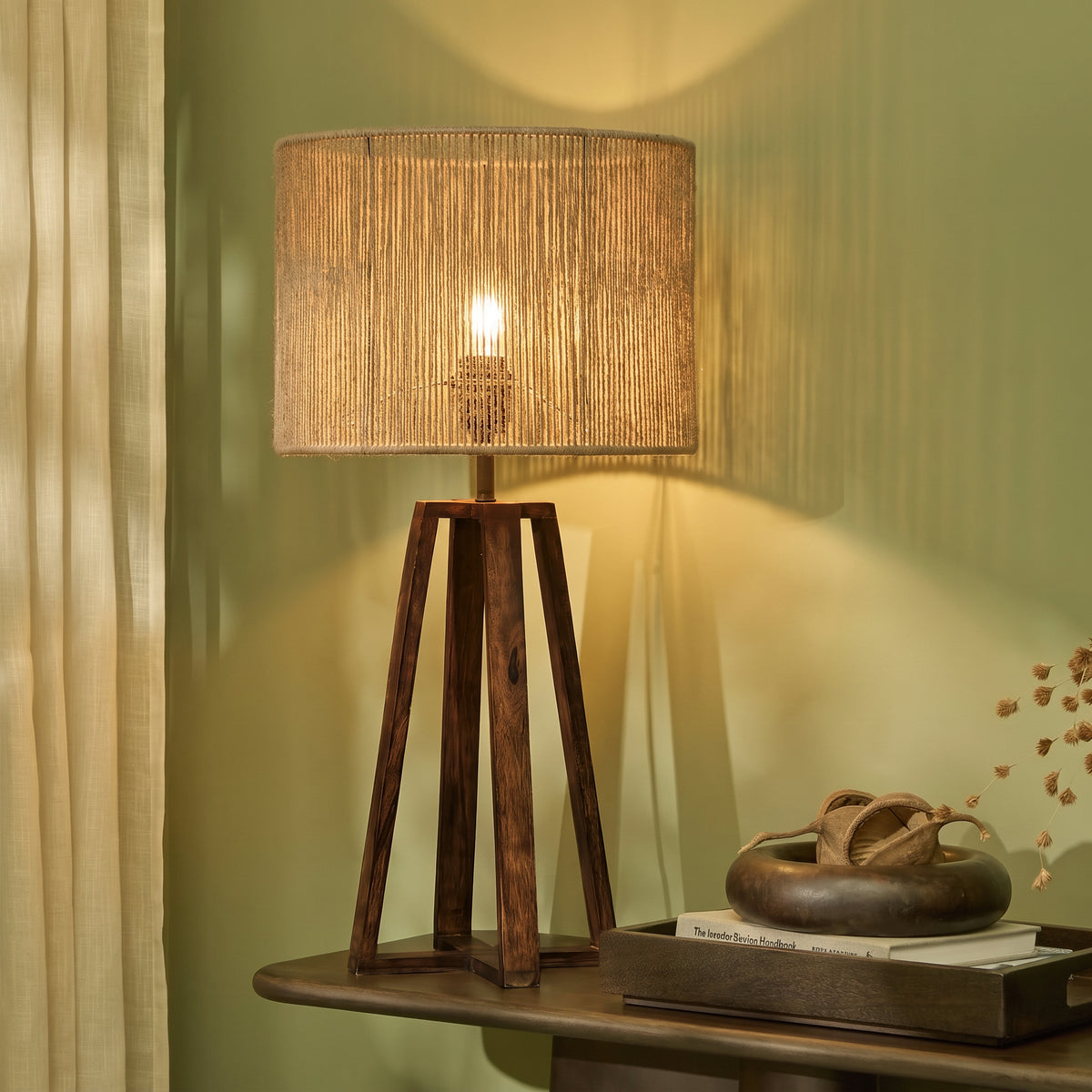 Konduru 70cm Darkened Mango Wood Table Lamp with Taupe Jute Shade