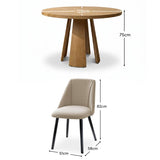 Farren 120cm Whitewash Oak Round Dining Table Set - 4 Seater - Freya Sand Dining Chairs with Black Legs - Laura James