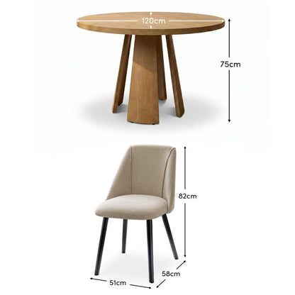 Farren 120cm Whitewash Oak Round Dining Table Set - 4 Seater - Freya Sand Dining Chairs with Black Legs - Laura James