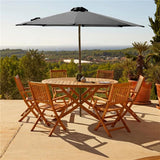 Ashby 6 Seater Round Wooden Garden Dining Set with Arms & Grey LED Premium Parasol  - 130cm - Laura James