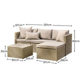 Weston 4 Seater Rattan Garden Corner Sofa Set - Light Grey with Stone Grey Cushions Laura James