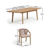 Saffron 6 Seater Extending Wooden Garden Dining Set with Shiro Pink Rope Chairs - Laura James