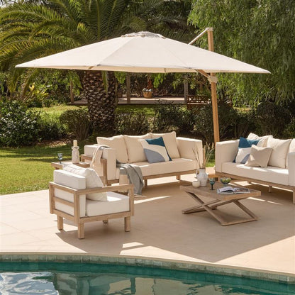 Emporio Ivory LED Cantilever Parasol - 3.5x2.6m Rectangle with Wood Effect Base - Laura James