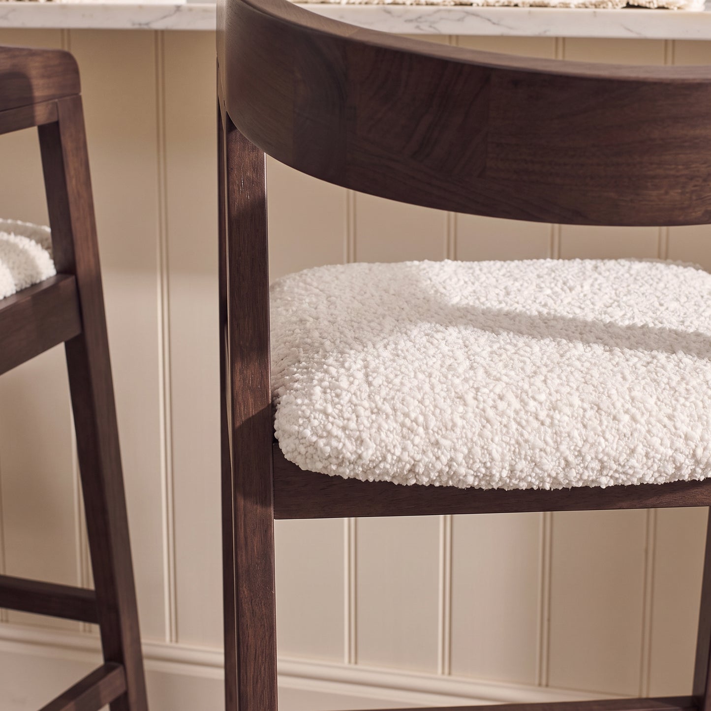 Ella Off White Boucle Bar Stool - Coffee Brown Legs - Laura James 