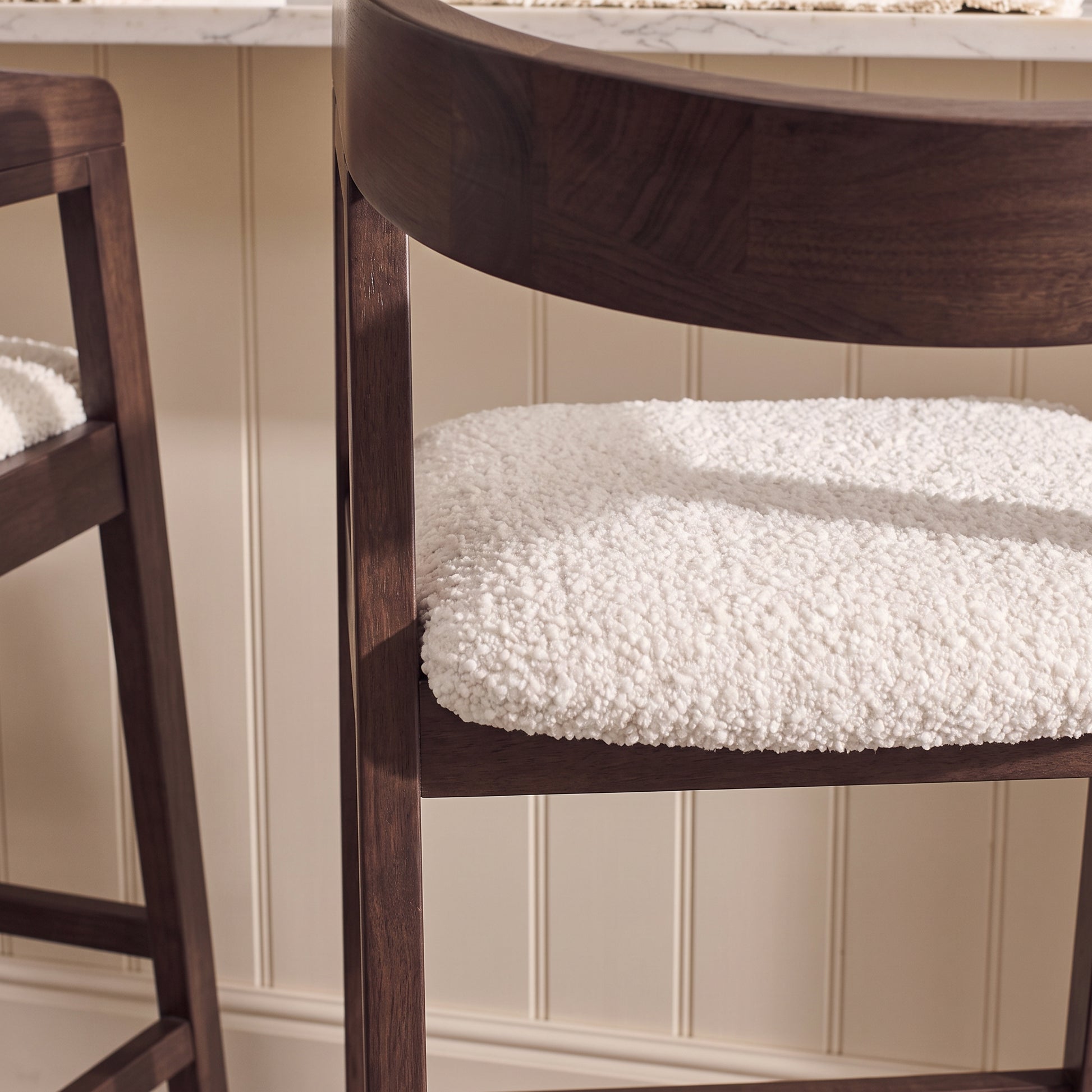 Ella Off White Boucle Bar Stool - Coffee Brown Legs - Laura James 