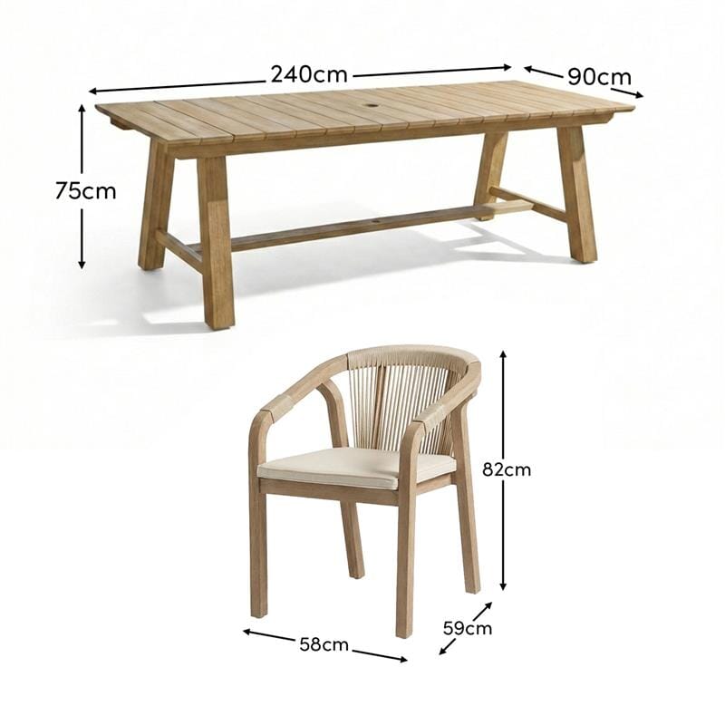 Shiro 8 Seater Garden Dining Set with Shiro Rope Dining Chairs - Beige Rope