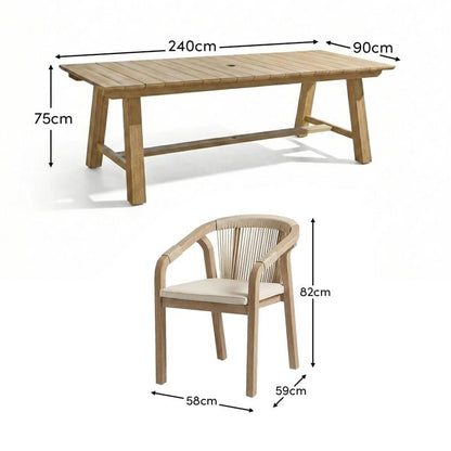 Shiro 8 Seater Garden Dining Set with Shiro Rope Dining Chairs - Beige Rope