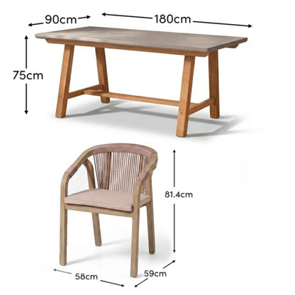 Shiro Pale Grey Concrete Dining Table Set - 6 Seater - Shiro Pink Rope Dining Chairs - Laura James