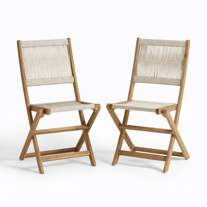 Cove White Acacia Garden Chair - Set of 2 - Beige Rope - Laura James